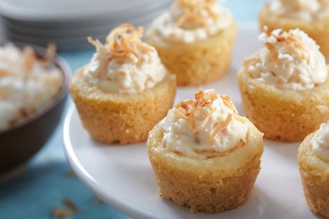 Coconut Cheesecake, Roll Cookies, Mini Muffin Pan, Sugar Cookie Dough, Cheesecake Bites, Cookie Cups, Kraft Recipes, Kraft Heinz, Mini Cheesecakes