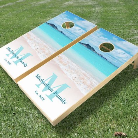 Hawaii Tropical Ocean Beach Custom Monogram Name Cornhole Set  Zazzle Beach House Hawaii, House Hawaii, Cornhole Designs, Family Reunion Games, Hawaii Tropical, Tropical Ocean, Cornhole Bags, Backyard Games, Cornhole Set