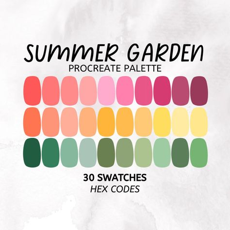 Procreate Color Palette Summer Garden Procreate Palette for iPad Color Swatches - Etsy Summer Garden Party Color Palette, Garden Colour Palette, Free Procreate Color Palettes, Garden Color Palette, Scrapbooking Pictures, Color Palette Summer, Macbook Colors, Outdoor Mural, Procreate Color Palettes