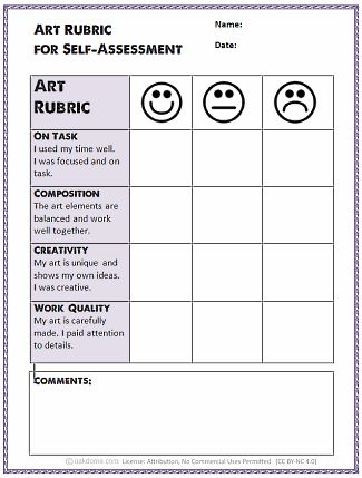 Simple Art Rubric for Self Assessment Art Assessment, Art Rubric, Art Classroom Management, Arts And Crafts Interiors, Art Teacher Resources, Art Critique, Art Handouts, Computer Lessons, Assessment Rubric