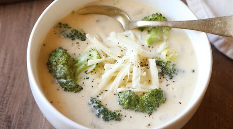 Asiago cheese's buttery, nutty and aged tanginess adds a delicious twist to rich, hearty Wisconsin cheese soup in this broccoli cheese soup recipe. Asiago Broccoli Cheese Soup, Asiago Soup, Cheese Broccoli Soup, Salads Dressing Recipes, Healthy Pasta Recipe, Cheese Broccoli, Cream Soups, Bisque Soup, Broccoli Cheese Soup Recipes