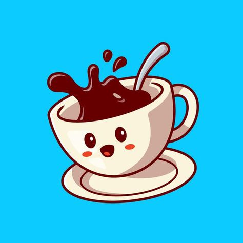 Free Vector | Cute happy coffee cup cartoon vector icon illustration. drink character icon concept. flat cartoon style Coffee Cup Drawing, Cookie Vector, Cup Cartoon, Coffee Cartoon, Cute Coffee Cups, Happy Coffee, Coffee Drawing, Coffee Illustration, Vector Icons Illustration