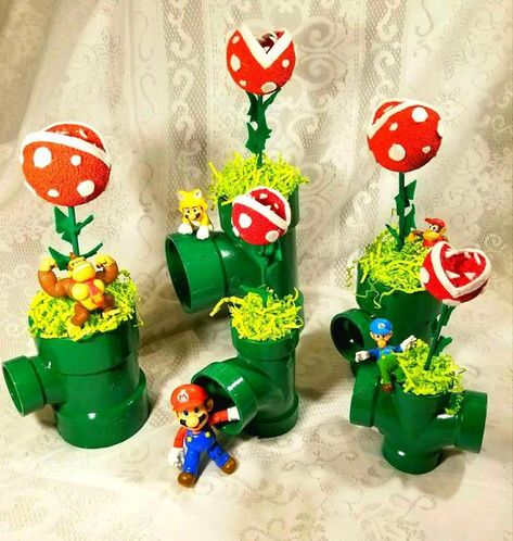 Plant Tunnel, Mario Centerpieces, Super Mario Brothers Birthday, Mario Brothers Birthday Party, Mario Kart Party, Mario Bros Birthday Party Ideas, Mario Theme, Super Mario Bros Birthday Party, Mario Y Luigi