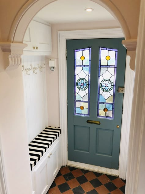 Stained Glass Front Door, Victorian Front Doors, Oval Room Blue, Hallway Inspiration, Stained Glass Door, Glass Painting Designs, Hallway Designs, Room Blue, House Front Door