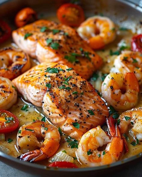 Spicy Cajun Salmon And Shrimp Delight, Pescatarian Aesthetic, Salmon And Shrimp Recipes, Seafood Pictures, Cajun Salmon And Shrimp, Seafood Aesthetic, Aesthetic Seafood, Vibe Pictures, Cajun Salmon