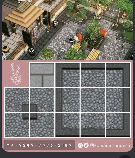 Acnh Zen Path Design, Zen Garden Animal Crossing, Animal Crossing Zen Garden, Japanese Town, Stone Road, Animal Crossing 3ds, Animal Crossing Wild World, Path Design, Qr Codes Animal Crossing