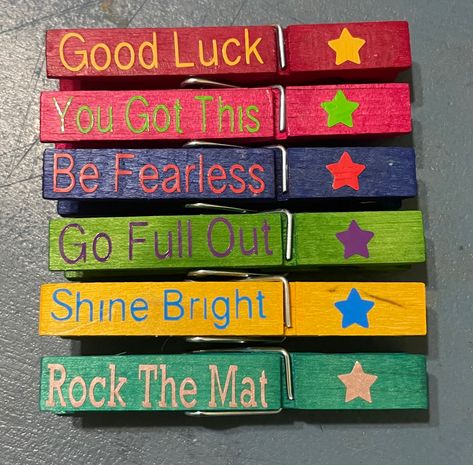 Good Luck Clothespins For Cheer, Good Luck Pins Cheer, Clothes Pins For Cheer, Cheer Pinning Ideas, Cheer Team Gifts Diy, Cheer Competition Clothespins, Cheer Competition Pins, Volleyball Clothespins, Cheer Spirit Clothes Pins