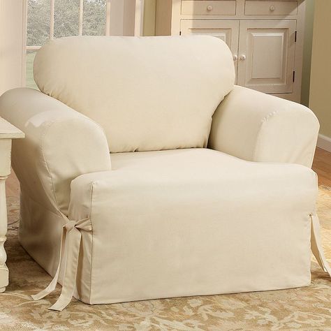 Sure Fit Solid Duck Cloth T-Cushion Chair Slipcover, White Slipcovers For Living Room Chairs, Slip Cover For Chair And Ottoman, Dress A Chair, White Cotton Duck Slipcovers, Bucket Chair Slipcover, No Sew Slipcover Chair, Chaise Lounge Slipcover, Recliner Slipcover, Ottoman Slipcover