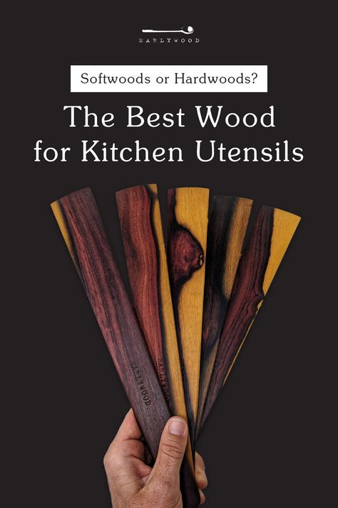 If you're thinking of upgrading your current cooking tools to wooden utensils, you should know what kind of woods are best. Lucky for you we know exactly what type of wood is perfect for wooden spoons, spatulas, and other kitchen utensils. We've made a comparison between softwood and hardwood and guess which one's better for wooden utensils? Hardwoods, of course! Why? Read the facts right here. Diy Wooden Utensils, Wood For Kitchen, Wooden Trestle Table, Wood Cooking Utensils, Wood Kitchen Tool, Wooden Kitchen Accessories, Homestead Layout, Burled Wood Furniture, Wooden Spoon Carving