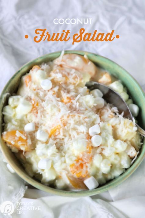 Recipe With Marshmallows, Marshmallow Coconut, Holiday Dinner Sides, Easter Salad Recipes, Sweet Salad, Easter Salad, Indulgent Recipes, Creamy Fruit Salads, Coconut Fruit