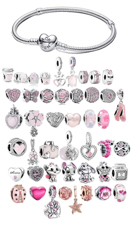 Pandora Charms Pink, Pandora Bracelet Charms Ideas, Girly Bracelets, Pandora Bracelet Designs, Pandora Jewelry Charms, Pandora Pink, Pink Charm, Wrist Jewelry, Jewelry Accessories Ideas