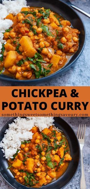 This hearty vegan chickpea and potato curry is mildly spiced, fragrant and made from mostly simple, basic store cupboard ingredients. So much cheaper than a takeaway and kinder on your wallet! #vegancurryrecipes #chickpeacurryrecipe #chickpeapotatocurryrecipe Chickpea And Potato, Chickpea And Potato Curry, Vegetable Curry Recipes, Curry Recipes Vegetarian, Vegan Curry Recipes, Vegan Chickpea, Vegan Asian, Potato Curry, Chickpea Curry