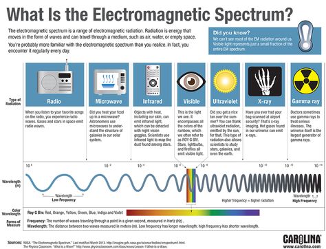 Electromagnetic Spectrum                                                                                                                                                                                 More Electromagnetic Spectrum Chart, The Electromagnetic Spectrum, Electromagnetic Spectrum Poster, Worksheets For Middle School, Physics Lessons, Wave Theory, Physics Notes, Electromagnetic Spectrum, 8th Grade Science