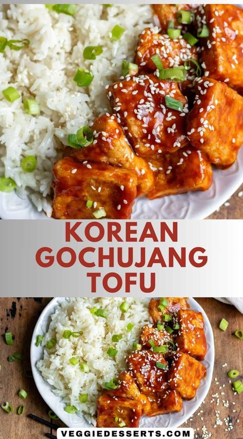 You'll love this Korean Tofu! Crispy pan-fried tofu in a sticky, sweet, and spicy gochujang sauce, ready in under 20 minutes. Korean Fried Tofu Recipes, Crumbled Tofu Recipes, Tofu Breakfast Recipes, Fried Tofu Recipes, Korean Tofu Recipes, Firm Tofu Recipes, Asian Tofu Recipes, Tofu Crispy, Korean Banchan