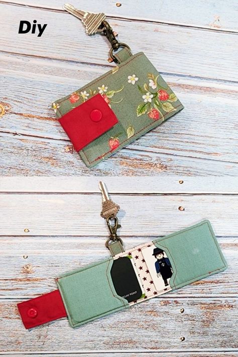 DIY Easy Card holder & Key ring / sewing tutorial [Tendersmile Handmade] Card Wallet Pattern, Card Holder Diy, Teddy Bear Sewing Pattern, Trendy Sewing Projects, Sewing Machine Projects, Fabric Cards, Tote Bags Sewing, Handmade Wallets, Fabric Purses