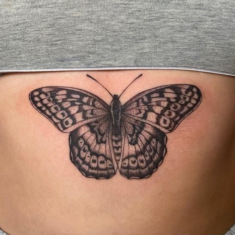 Monarch Butterfly Tattoo Realistic, Shaded In Butterfly Tattoo, Black And Grey Monarch Butterfly Tattoo, Detailed Moth Tattoo, Artistic Butterfly Tattoo, Butterfly Tattoo Patchwork, Patchwork Tattoo Butterfly, Butterful Tattoo, Black Ink Butterfly Tattoo