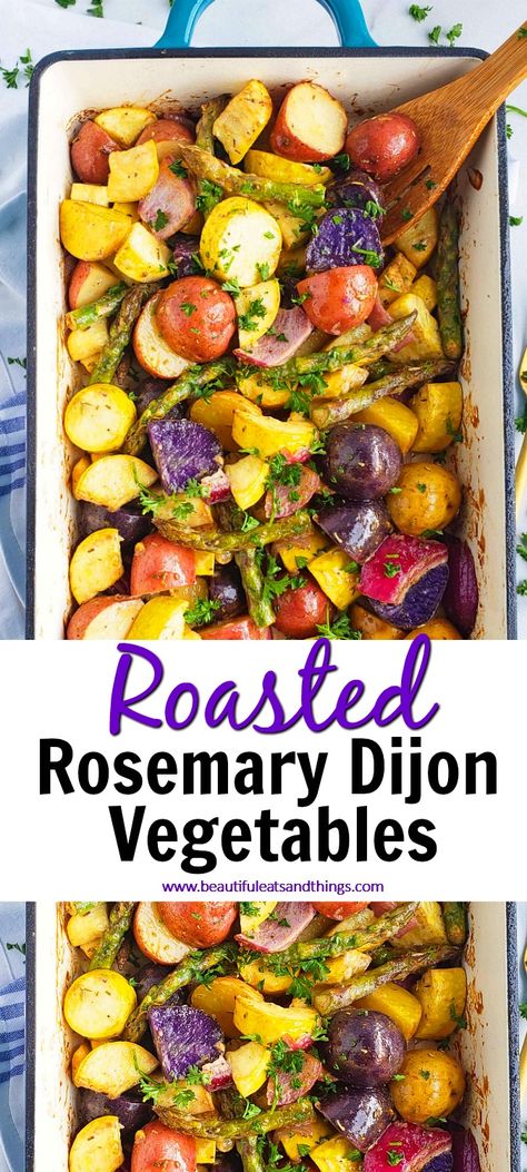 Dijon Roasted Vegetables, Potato Medley Recipe, Easy Roasted Vegetables, Roasted Vegetables Oven, Easter Dishes, Farmers Market Recipes, Roasted Vegetable Recipes, Roasted Root Vegetables, Healthy Dips