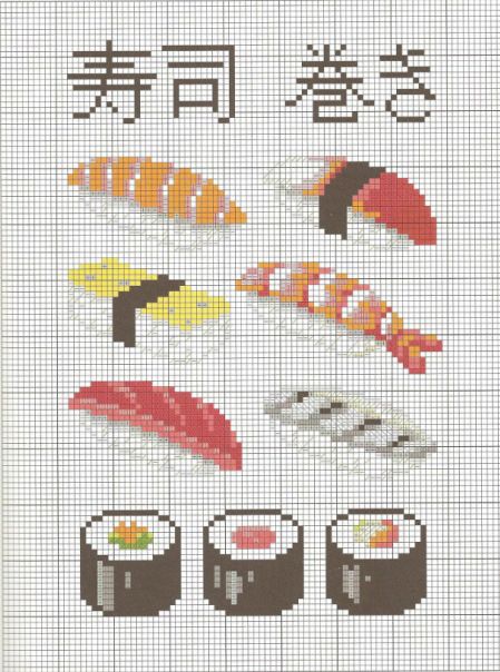 Sushi Cross Stitch Patterns Sushi Cross Stitch, Cross Stitch Ideas, Sewing Logo Design, Ideas For Sewing, Sewing Logo, Cross Stitch Kitchen, Nature Cross Stitch, Stitch Pictures, Pola Kristik