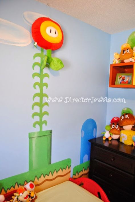 Mario Nursery Inspiration at directorjewels.com Super Mario Bros, Nintendo Theme DIY Decor and Ideas Super Mario Nursery, Mario Nursery, Mario Bros Room, Nintendo Room, Super Mario Room, Mario Room, Super Mario Bros Nintendo, Mario Theme, Nerd Room