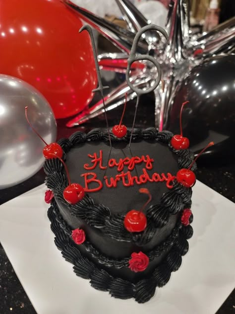 Red And Black Birthday Cakes For Women, Mocktails Girly, Black And Red Themed Party, Red And Black Cakes Birthday, Red And Black Sweet 16 Cake, Red And Black 21st Birthday Party, Black And Red 18th Birthday, Red And Black Themed Birthday Party, Black And Red Heart Cake