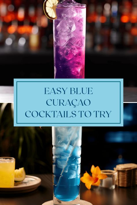 Discover exciting blue Curaçao cocktail recipes for your next party. From the classic Blue Lagoon to unique mixes like Purple Rain and Sex In The Driveway. Satisfy your craving for fruity, citrusy drinks with a colorful twist. Perfect for any celebration or gathering. Try these fun and refreshing cocktail ideas today! Blue Curacao Cocktail Recipes, Blue Cacao Drinks Cocktail Recipes, Mixed Drinks With Blue Curacao, Blue Curacao Drinks Recipes, Blue Curacao Drinks Easy, Blue Caraco Drinks Cocktail Recipes, Blue Curacao Cocktails, Drinks With Blue Curacao, Curacao Cocktail