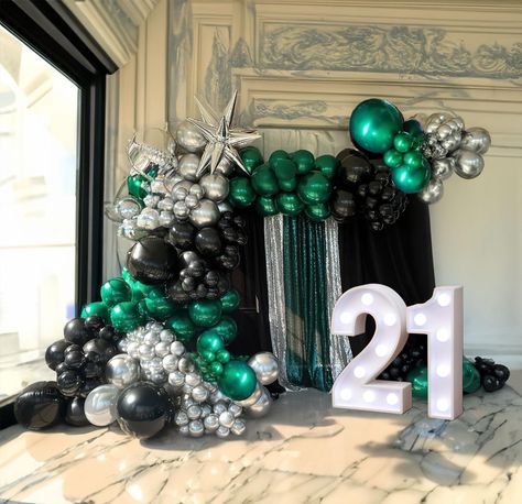 PRICES MAY VARY. 【Elegant Luxury Party Decor】Black and Silver Party Decorations, Perfectly complement your emerald green balloons with black and silver decor pieces for a cohesive and elegant look. Stunning Emerald Green Balloons，Elevate your party decor with our high-quality balloons that exude sophistication and style! 【Reliable Consistent Color Balloons】 100% real photography by using Color Correction Card，Providing True Color of every single balloons,look shining and exquisite.The starburst Emerald Green And Black Birthday Decor, Green Decorations Party Birthdays, Green And Silver Birthday Decorations, Green Black And Silver Party Decorations, Black And Green Birthday Decor, Emerald Green Balloon Decoration, Emerald Birthday Party, Dark Green Birthday Theme, Emerald Green Birthday Party Ideas