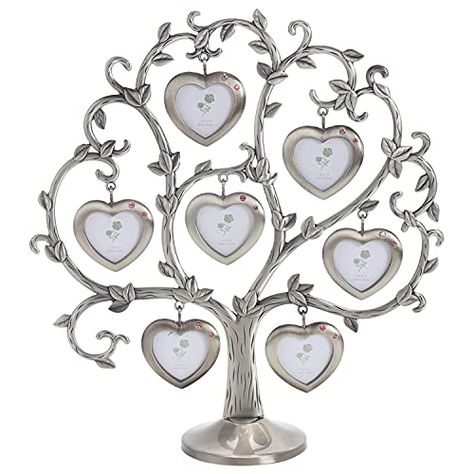 LASODY Antique Silver Family Tree with 7 Hanging Picture Frames Metal Table TOP Photo Frame Decoration. LASODY Family Tree Photo Frame, Family Tree Picture Frames, Family Tree With Pictures, Photo Frame Decoration, Family Tree Photo, Family Tree Frame, Frame Decoration, Metal Table Top, Hanging Picture Frames