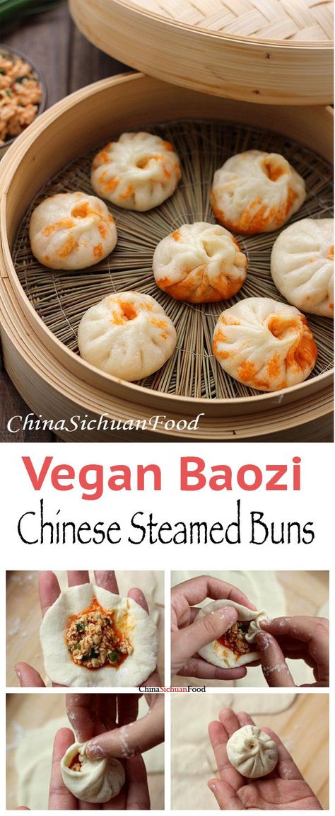 Baozi Recipe Vegetarian, Vegan Steamed Dumplings, Vegan Chinese Dumplings, Vegan Steamed Buns, Vegan Bao Buns, Vegan Chinese Food, Chinese Steamed Buns, Vegan Chinese, Bamboo Steamer