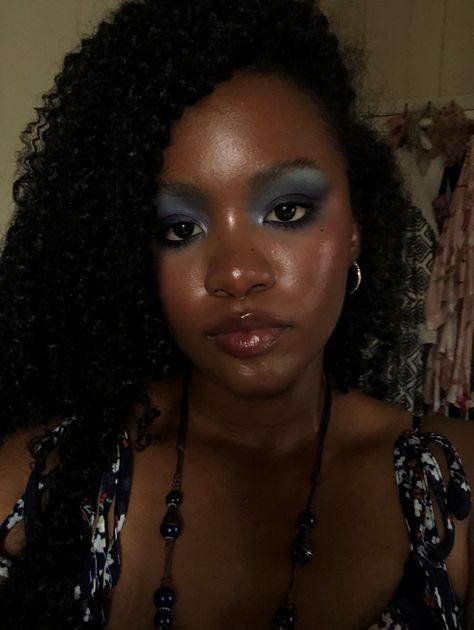 blue smokey eyeshadow 
black girl
blue makeup looks
editorial Hoco Makeup Navy Blue, 80s Blue Makeup, Tear Stained Makeup, Christmas Formal Makeup, Blue Eyeshadow Brown Skin, Blue Eyeshadow Green Eyes, Blue Eyeshadow On Brown Eyes, Blue Eyeshadow Black Women, Blue Themed Makeup