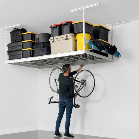 Shop SafeRacks overhead garage storage racks. Ceiling storage solution to maximize your garage space and stay organized. Free and fast shipping in the USA. Rack Installation Service Saferacks Overhead Garage Storage, Garage Storage Ideas Overhead, Garage Overhead Storage, Organize Garage, Garage Redo, Garage Storage Rack, Overhead Storage Rack, Garage Ceiling Storage, Carport Ideas