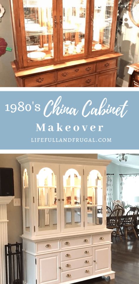 1980’s China Cabinet Makeover Mirrored China Cabinet Makeover, Dining Room Inspiration With China Cabinet, Two Piece China Cabinet Makeover, China Cabinet Pantry Ideas, Dining Room With China Cabinet Ideas, China Cabinet Transformation, White Wash China Cabinet, White China Cabinet Makeover, Glass China Cabinet Makeover