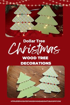 Easy Dollar Tree Christmas Wooden Tree Decorations Dollar Tree Wood Cutouts Christmas, Dollar Tree Wood Christmas Tree Diy, Dollar Tree Wood Christmas Tree, Christmas Wooden Tree, Wooden Tree Decorations, Wood Christmas Trees Diy, Easy Diy Ideas, Christmas Diy Wood, Wooden Christmas Tree Decorations