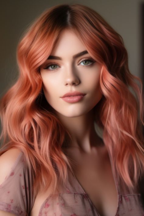 Rose gold and copper fusion blends the best of both worlds—rose gold and copper—for a unique, radiant finish. Suitable for all seasons, this style needs a color-protective shampoo for maintenance. Click here to check out more lovely copper hair color ideas for 2023. Rose Copper Hair Color, Pink Copper Hair, Copper Pink Hair, Copper Gold Hair, Copper Rose Gold Hair, Hair Color Ideas For 2023, Pink And Orange Hair, Copper Hair Color Ideas, Peach Hair Colors