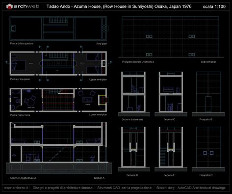 Azuma House (Row House in Sumiyoshi) Osaka Japan (1976) | Tadao Ando | Archweb AutoCAD Azuma House Plan, Azuma House, Japanese House Architecture, Incredible Houses, Japanese Neighborhood, Modern Japanese House, Traditional Japanese Home, Japanese Houses, Houses In Japan