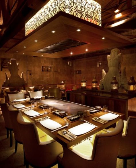 Hibachi Restaurant Interior, Restaurant Design Plan, Teppanyaki Table, Teppanyaki Restaurants, Bar Restaurant Design, Resturant Design, Architecture Restaurant, Terrace Restaurant, Bakery Decor