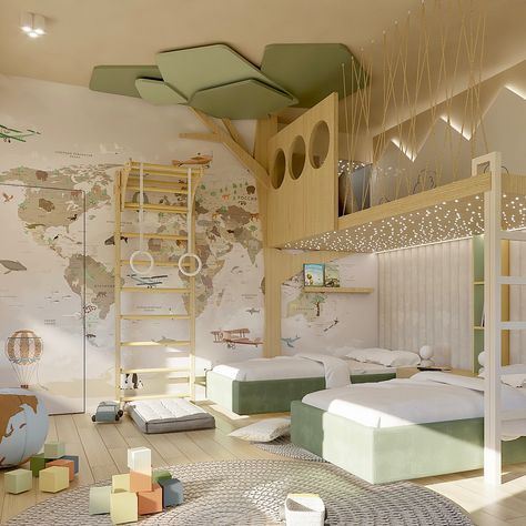 🌴🌴🐒Welcome to the jungle...in your very own room! This magical space combines cosy beds with a playful jungle theme, complete with tree-like features and climbing elements for endless adventure. Shhh...🤫🤫there is even a secret passage on the mezzanine that leads to a hidden part of the room, perfect for new discoveries!✨✨ #jungleroom #kidsinteriors #kidsinteriordesign #kidsspaces #kidsroom #kidsinterior #kidsrooms #kidsspaces #boysroom #boysbedroom Jungle Theme Kids Bedroom, Cosy Beds, Montessori Playroom Ideas, Secret Passage, Montessori Playroom, Own Room, Cosy Bed, Kids Interior Design, Jungle Room