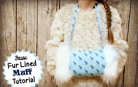 With chilly weather upon us, what better way to stay warm, than with a classic look from the winters of past eras: A Faux Fur Lined Muf... Rein Fair, Fur Projects, Hooded Scarf Pattern, Hand Muffs, Hand Muff, Crafts Sewing Projects, Sewing Aprons, Fabric Accessories, Sewing Gifts