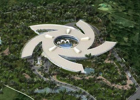 A star-shaped hotel in Mumbai with alien crop circle-esque appeal. Hotel Korea, Neill Blomkamp, Hotel Design Architecture, District 9, Radial Design, Concept Models Architecture, Future Buildings, Modern Architecture Design, Ninja Star