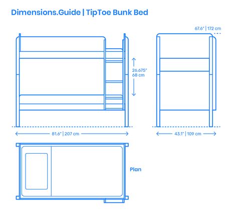 The TipToe Bunk Bed features a sturdy ladder that works on either side of the bed and can convert easily into two separate twin size beds by removing the top bunk. It is an excellent solution for sleepovers or those sharing a room. The TipToe Bunk Bed has an overall height of 67.6” (172 cm), width of 43.1” (109 cm), and length of 81.6” (207 cm). There is a clearance of 26.675” (68 cm) between the top and bottom beds. Downloads online #kids #beds #furniture #home Bunk Bed Dimensions Cm, Bunk Bed Dimensions, Furniture Dimensions Standard, Kids Double Bed, Bunk Bed Plan, Concept Board Architecture, Bed Measurements, Adult Bunk Beds, Bed Stairs