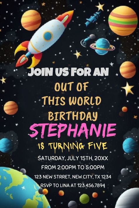 Planets Birthday, Rocket Ship Birthday Party, Space Themed Birthday Party, Space Themed Birthday, Planet Birthday, Space Invitation, Lollipop Party, Space Birthday Invitation, Astronaut Birthday