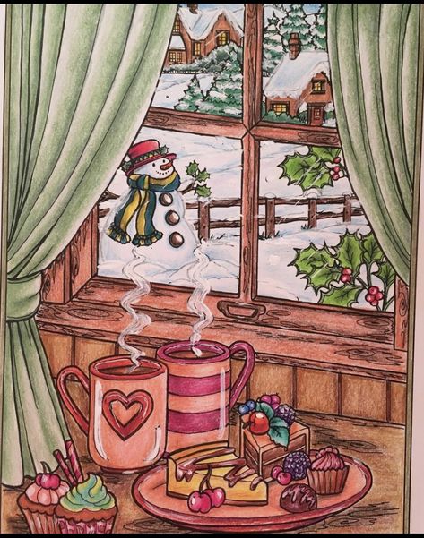 Christmas Scene Drawing, Christmas Screen Savers, Creative Haven Coloring Books, Christmas Sketch, Winter Drawings, Scene Drawing, Christmas Paintings On Canvas, Beautiful Art Paintings, Christmas Card Art