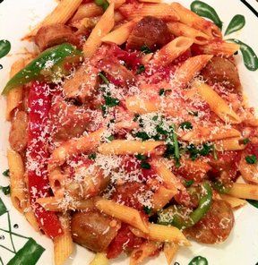 Olive Garden Sausage and Peppers Rustica Recipe Olive Garden Recipes, Ziti Pasta, Sausage Peppers, Italian Sausage Pasta, Sausage And Peppers, Green Peppers, Pasta Pasta, Diced Tomatoes, Green Pepper