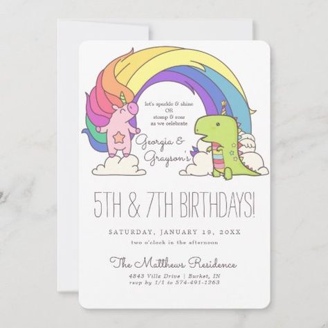 Birthday Invitations Zazzle, Dinosaurs Birthday, Birthday Party Unicorn, Unicorn Dinosaur, Dinosaur Birthday Party Invitations, Rainbow Birthday Invitations, Dinosaur Invitations, Dinosaur Birthday Invitations, Unicorn Birthday Invitations