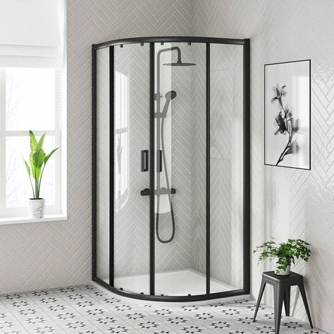 Home Decor Ideas for Shower Enclousre Black Quadrant Shower Enclosure, Quadrant Shower Room Ideas, Shower Cubicle Ideas, Shower Enclosure Ideas, Loft Ensuite, Loft Extension, Water Saving Shower Head, Shower Box, Attic Bedroom Designs