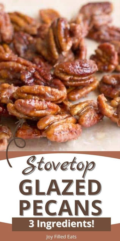 These homemade candied pecans are a perfect sweet afternoon snack or topping for salad! With rich toasted pecans and a sweet caramel glaze, these keto candied pecans are a joy with every bite! This easy recipe is low carb, sugar-free, gluten-free, grain-free, and Trim Healthy Mama friendly. Try this delicious recipe today! Trim Healthy Mama Dessert Recipes, Keto Candied Pecans, Candied Pecans For Salad, Trim Healthy Mama Dessert, Keto Snacks Easy, Low Carb Candy, Glazed Pecans, Keto Candy, Caramel Glaze