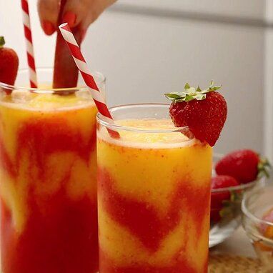 Layered Strawberry-Mango Margaritas Recipe | EatingWell Mai Thai Cocktail, Mai Tai Cocktail Recipes, Cocktails Made With Rum, Tropical Drink Recipes, Mai Tai Cocktail, Mimosa Recipe, Mai Thai, Mango Margarita, Frozen Margaritas