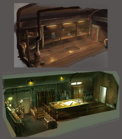 train room by Guang-Yang Train Interior Concept Art, Training Room Concept Art, Dream Room Ideas, Steampunk Rooms, Interior Reference, Interior Concept Art, Environment References, Scifi Illustration, Animation References