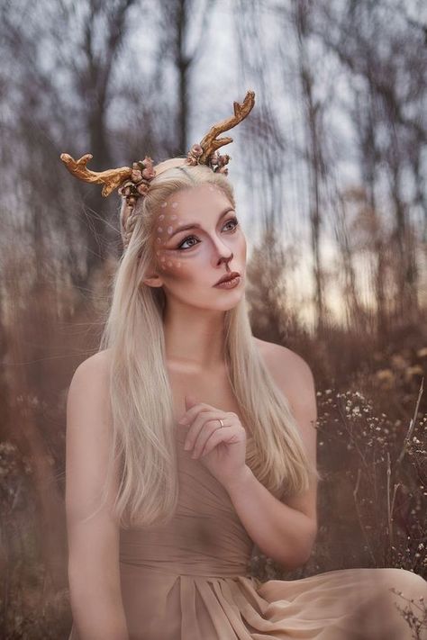 Enchanted Forest Outfit Ideas, Enchanted Forest Outfit, Forest Outfit Ideas, Faun Makeup, Forest Outfit, Faun Costume, Forest Fairy Costume, Deer Makeup, Animal Makeup