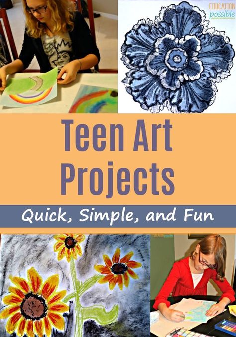 Middle schoolers need a chance to get creative, so homeschool art is an important subject to add to your day. Even if you're pressed for time, your tweens and teens can complete these simple art projects with little problem. We spent a lot of time as a part of the mixed media virtual classroom that's listed and loved it. Which easy project will you start with? #homeschoolart #educationpossible #easyartprojects #artforteens Teen Art Projects, Simple Art Projects, Arts And Crafts For Adults, Arts And Crafts For Teens, Middle School Art Projects, Art Projects For Teens, Teen Art, Arts And Crafts House, Virtual Classroom