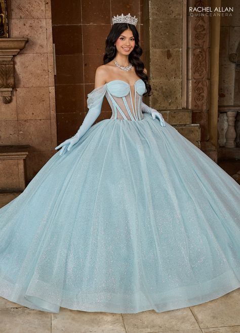 Deep Champagne Rachel Allan RQ2183 Quinceanera Glitter Long Ball Gown for $1458.0 – The Dress Outlet Long Ball Gown, Tulle Gloves, Tulle Ballgown, Red Quinceanera Dresses, Black Ball Gown, Sheer Corset, Rachel Allan, Dress Guide, Quinceanera Dress